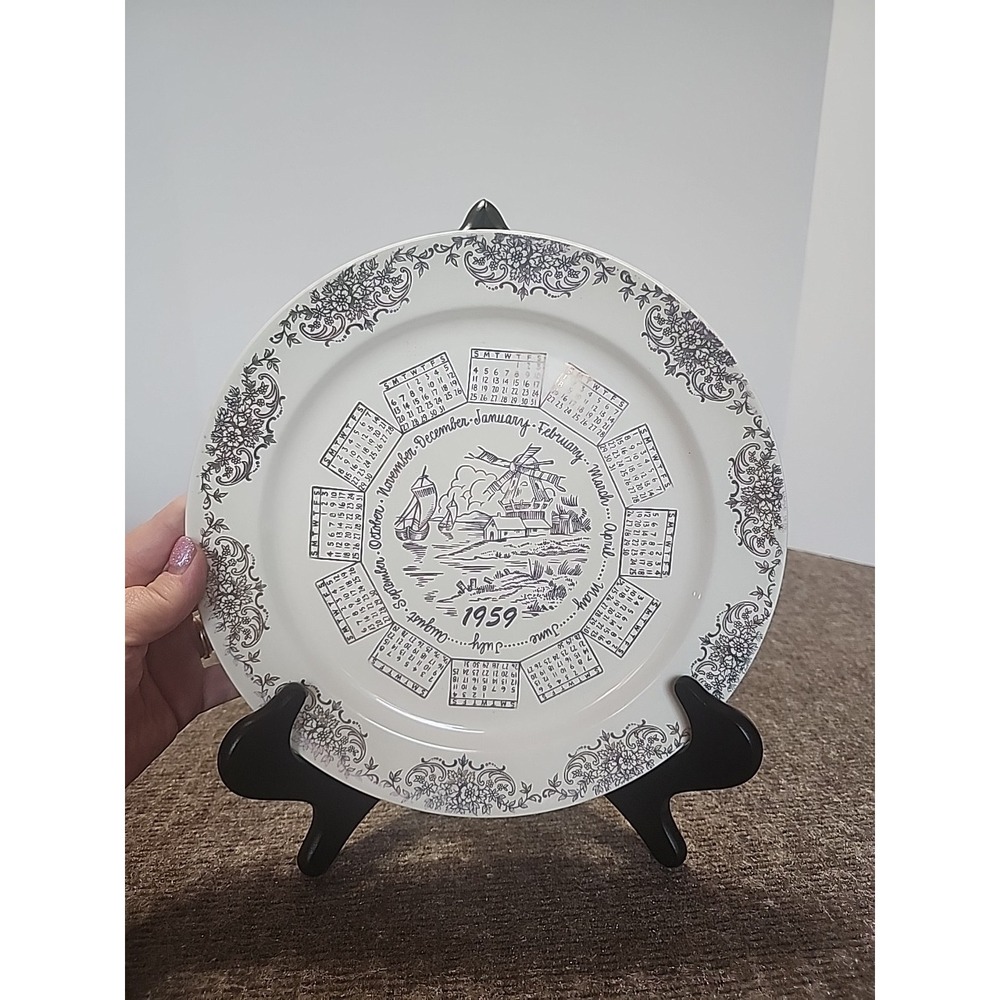 Vintage 1959 Calendar Plate Taylor Smith Taylor USA Mid Century Windmill Decor
